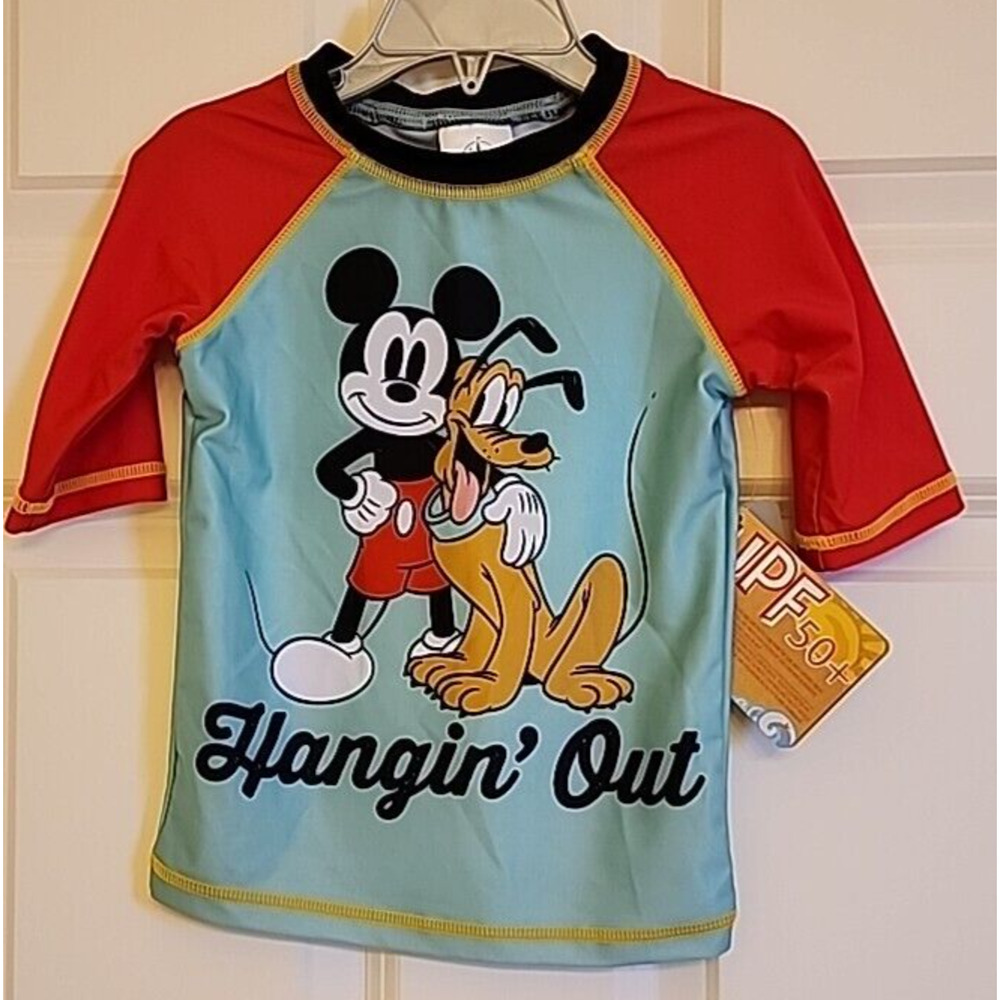 NEW Disney Boys's Rashguard Short-Sleeves Size-4 Mickey Mouse & Pluto